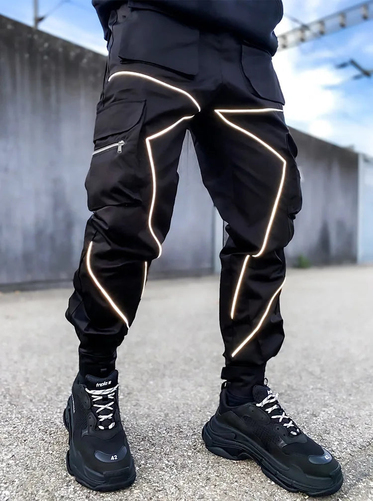 New 2025 Men‘s Casual Cargo Pants Loose Fashion Striped Multi Pocket Sports Fitness Hip Hop Jogger Trousers Male Cargo Pants