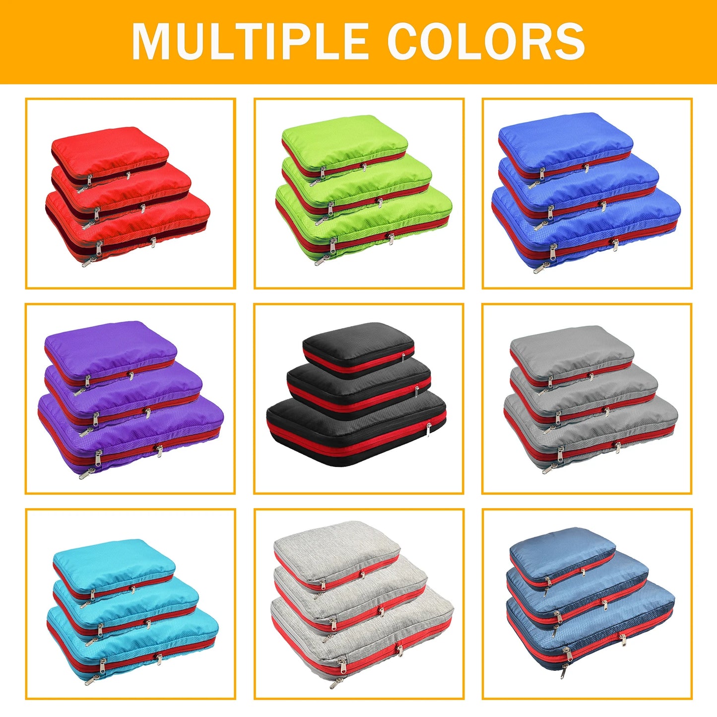 3PCS Set Travel Compression Packing Cubes Double Layer Portable Pouch Waterproof Nylon Storage Bags for Clothes Shoes Suitcases