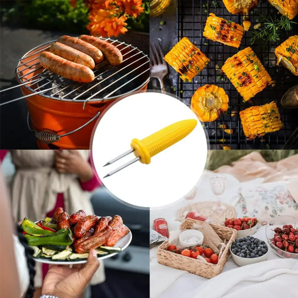 10Pcs Corn Fork BBQ Stainless Steel Corn Holders Handheld Anti Scalding Corn Needle Corn On The Cob Double Fork Barbecue Tool