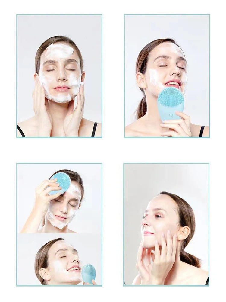 Electric Silicone Facial Cleanser Massager Skincare Massage Tool Beauty Machine Vibration Cleaning Of Pores Self Provided Batter