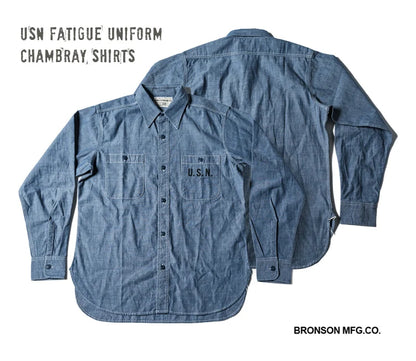 Bronson Repro USN Chambray Work Shirt Rugged Men's Selvedge Workwear Light Blue