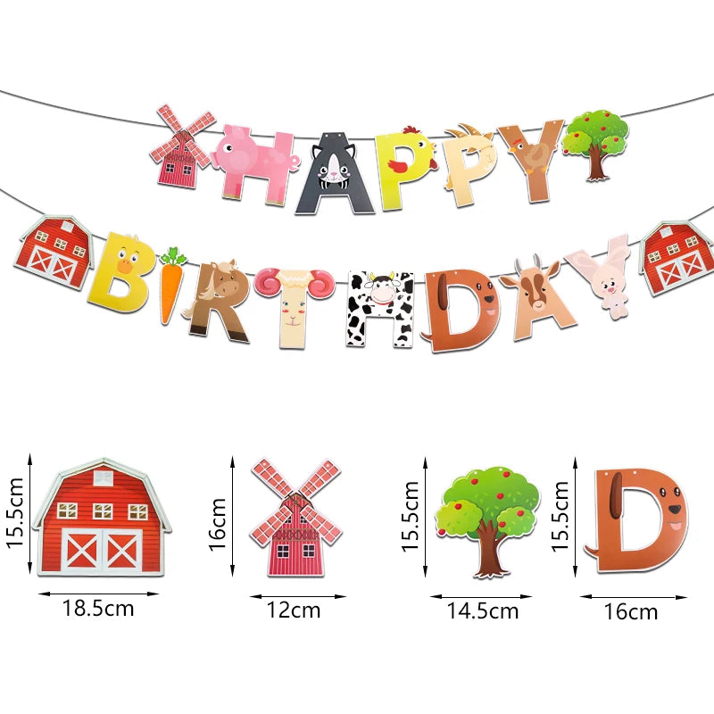 Farm Birthday Party Banner Cartoon Animal Party Decoration Farm Pig Cat Banner Kids Birthday Party Garland Kids Party Supplies
