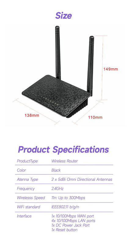 Wireless Router 300M Wifi Range Repeater With 5*6dBi High Gain Antennas Wider Coverage Wi-Fi Extender For Home Office