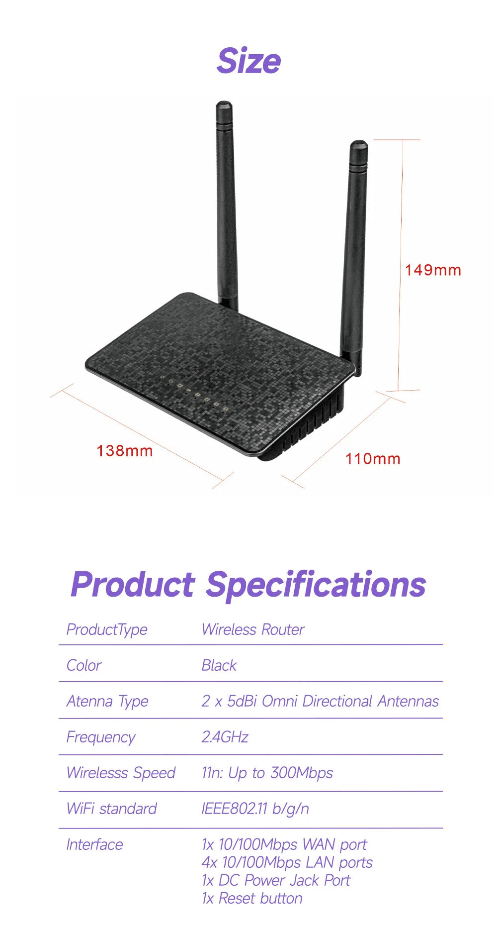 300M Router Wireless Wifi Range Repeater With 5*6dBi High Gain Antennas Wider Coverage Wi-Fi Extender For Home Office