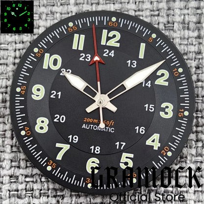 Gramock Classics Sterile 29mm Pilot Black Watch Dial Part for NH35/36 ETA PT5000 Miyota Mingzhu DG ST2130 Movement Part Hand Set