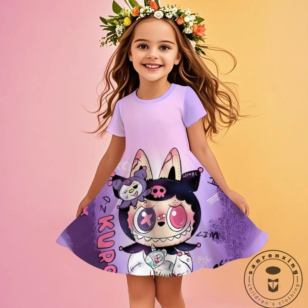 Labubu 2025 Girl Clothes Fashion Summer Dress Children Dresses Cute Cartoon Sleeveless Comfortable New Design 3D Print Labubu