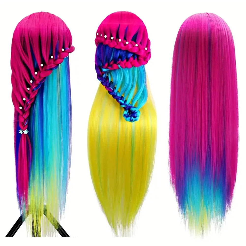 Mannequin Head Model With Long Synthetic Hair, Manikin Head Styling Hairdresser Training Head, Doll Head for Braiding Practice