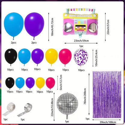 119PCS 90s Disco Party Decoration Set Disco Balloon Radio Adult Hip Hop Party Single Party Decoration Birthday Party Balloon