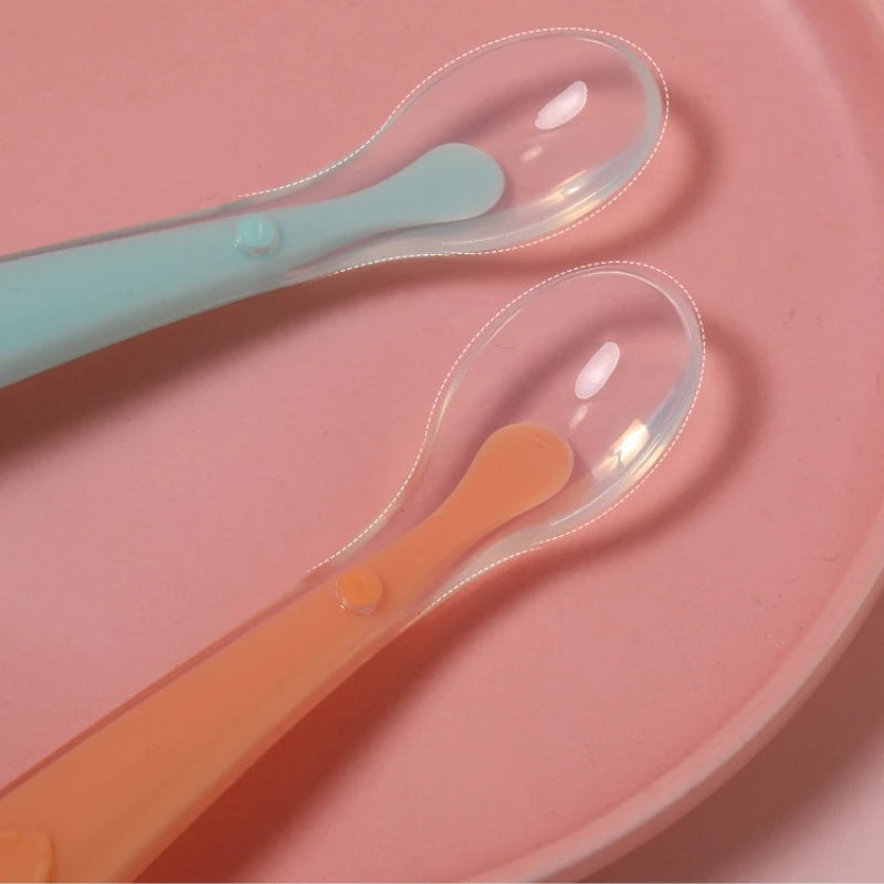 Colorful Silicone Spoon for Babies Hot Sale Candy Color Temperature Sensing Baby Feeding Tools