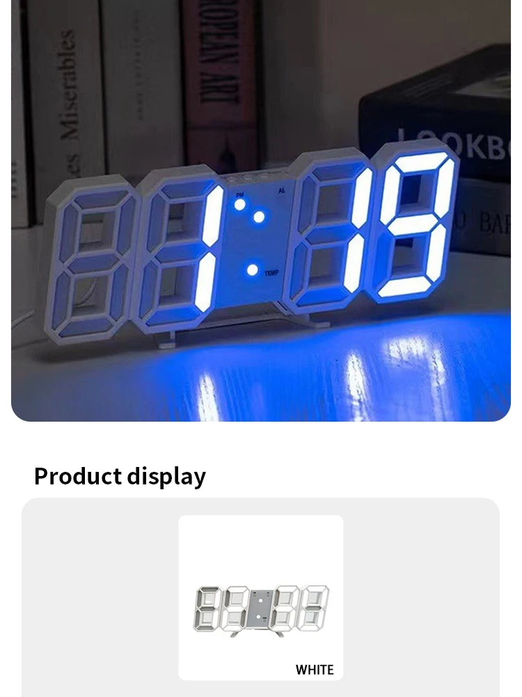 3D Digital Silent Clock Luminous Desktop Alarm Clock Digital Wall Clock Simple Clock Ornament