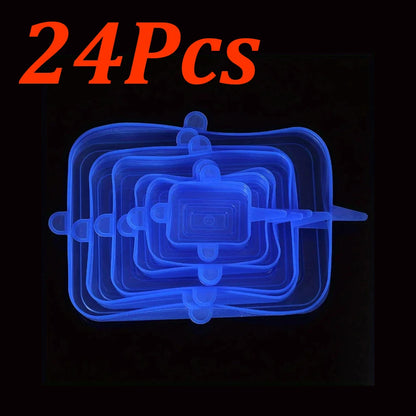 24-6Pcs Reusable Food Silicone Stretch Lids Elastic Silicone Lid Cap Food Covers for  Bowl Cups Containers Keep Food Fresh