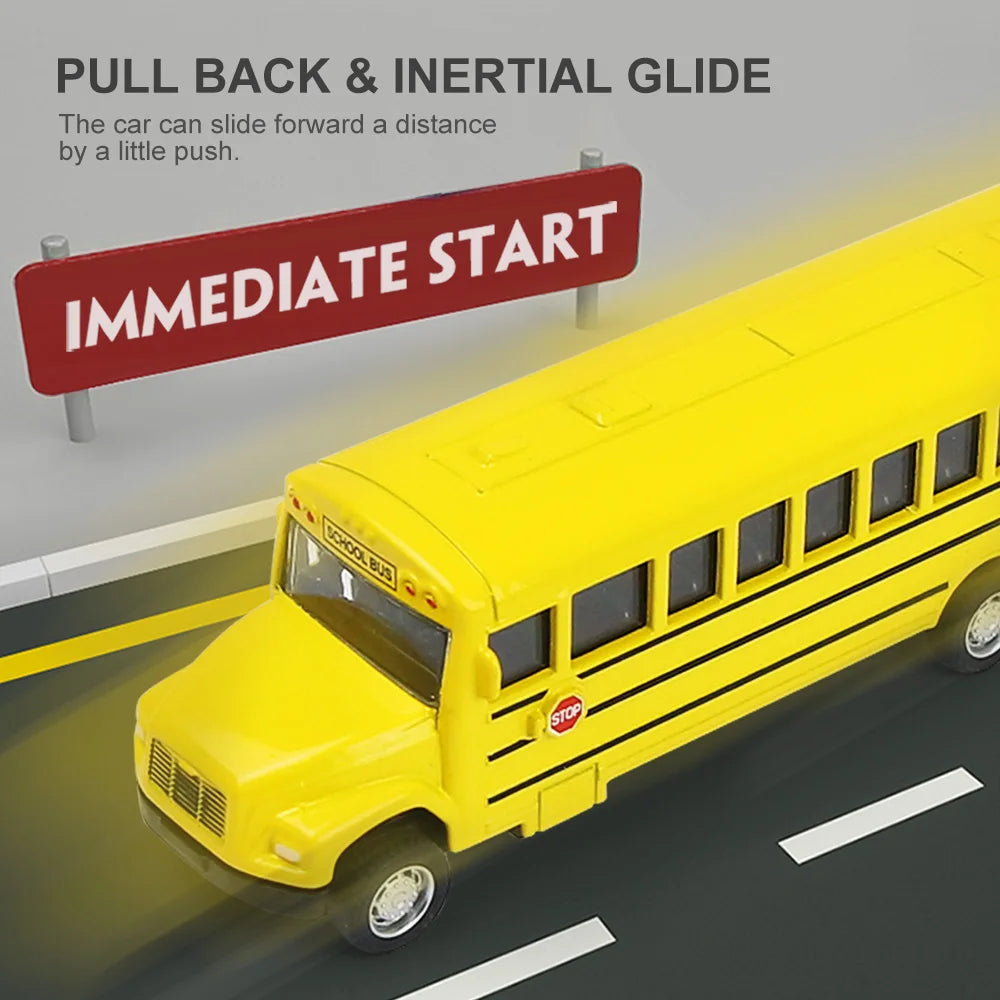 Simulation Alloy School Bus Inertia Toys Car Model Pull Back Car Interactive Toys Car Collection Educational Boy Gifts Toys