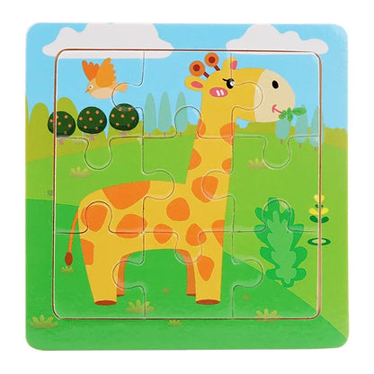 3D Puzzles Cartoon Animals Wooden Montessori Game Kids Cognitive Jigsaw Puzzle Baby Toys Educational Toys for Children Toddler