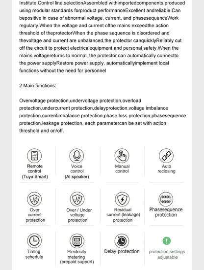 Smart Life Energy Monitoring 100A Tuya WiFi 3-Phase Meter with Bi-Directional Auto-Reclosing Relay