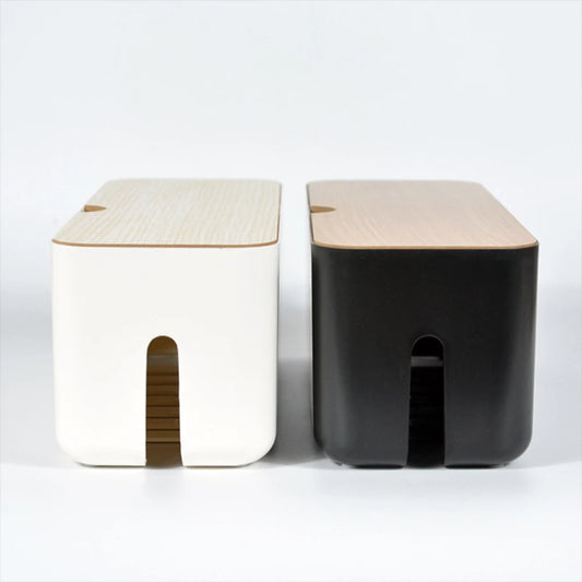 Socket Cable Organizer Box Wooden Style Cord Storage Case Dustproof Charging Data Cable Management Device for TV Wires/Computer