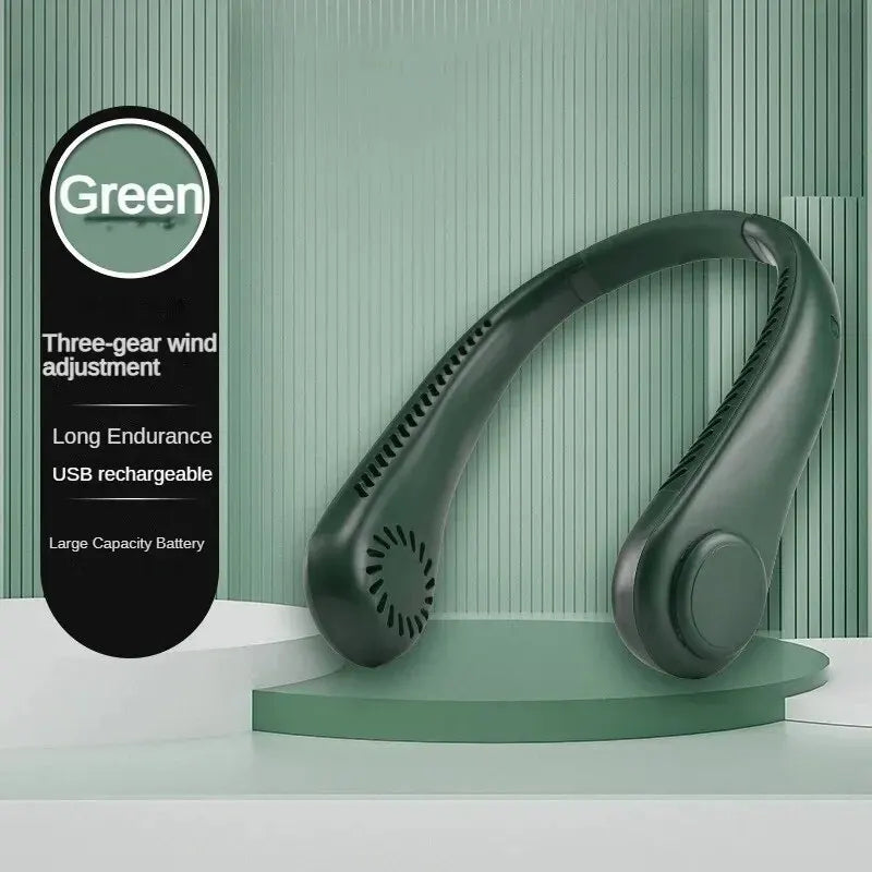 Portable Neck Fan, Mini Bladeless Hanging Neck Fan 1200mAh Rechargeable Air Cooler 3 Speed for Student Office Summer Sports Fans