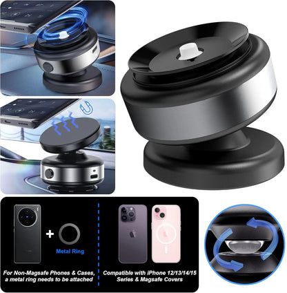 Magnetic Car Phone Holder Mount 360°Rotation N52 Strong Magnetic for iPhone 12-16 Android Smartphone Vacuum Adsorption Bracket