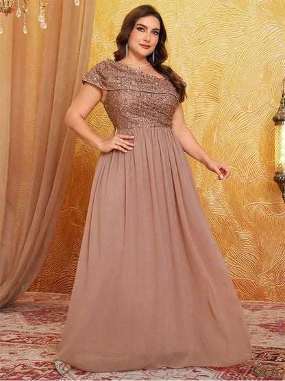 Plus Size Shiny Apricot Sleeveless Evening Chiffon Floor Floor Bridesmaid Dress Big Size Luxury Banquet Floor Floor Prom