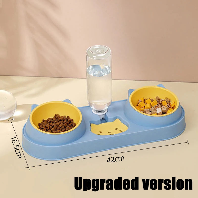 Pet Cat Bowl Automatic Feeder Dog Food Bowl With Water Fountain Double Bowl Drinking Raised Stand Dish Bowls For Cats