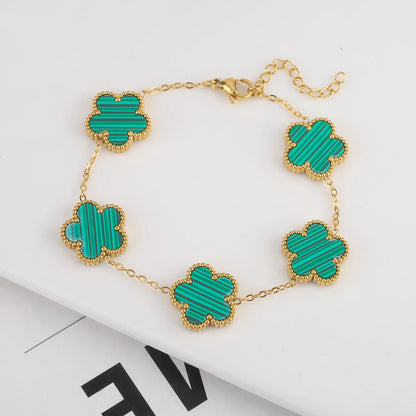 High Quality Hot Selling Plum Blossom Plant Five Leaf Flower Sweater Chain Bracelet Necklace Jewelry Set Stainless Steel Women's