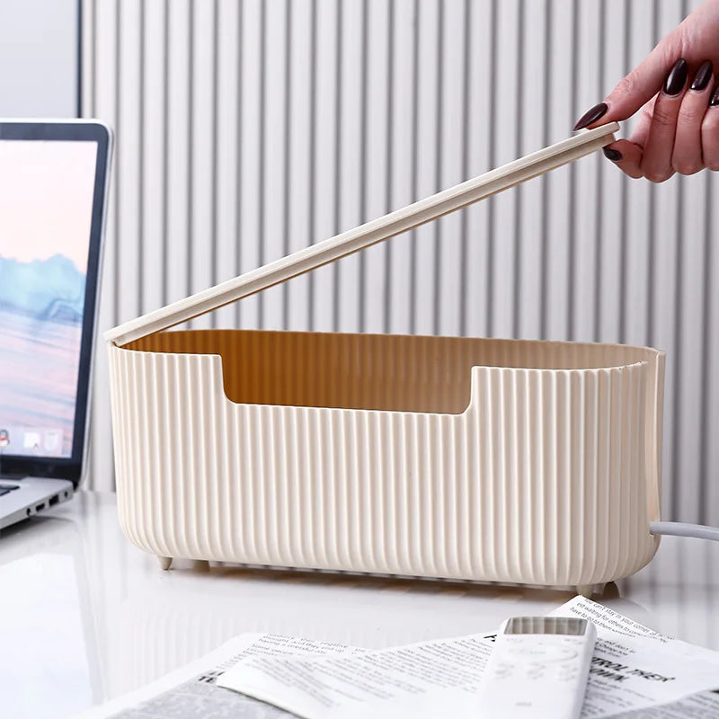 Creative Simple Wire Box Bamboo Wood Cover Cable Management Box Plug Board Storage Box Power Cord Charger Storage