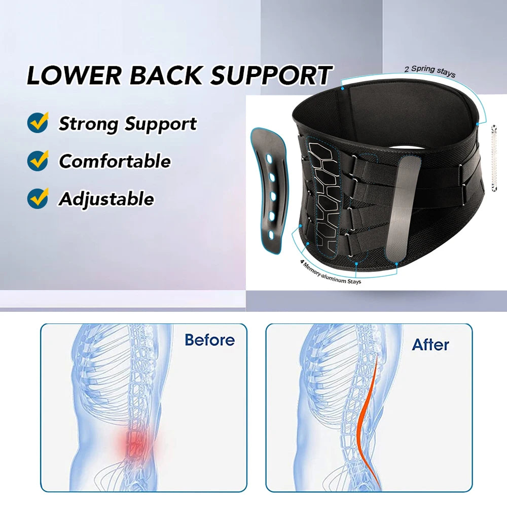 Back Braces for Lower Back Pain Relief with 6 Stays Breathable Back Support Belt Anti-skid lumbar with pad for sciatica