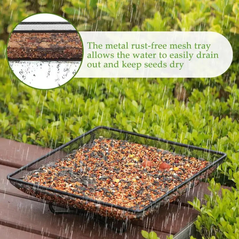 HUA Wild Bird Feeders Square Ground Tray Bird Feeder Metal Mesh Bowl High-capacity Ground Animal Feeding Tray Pet Feed Supplies