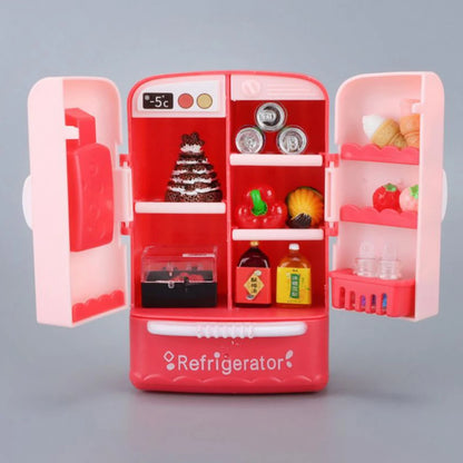 Cute Simulation Microfilm Furniture Double Door Refrigerator 1:12 Dollhouse Kitchen Model Decorations For Girl Birthday Gifts