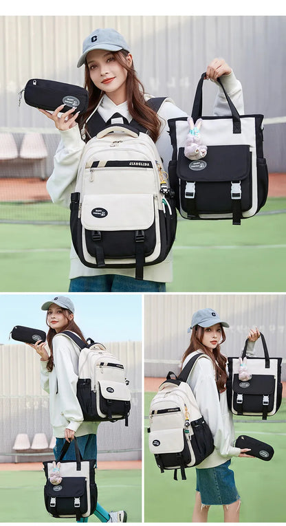 Cute Student Backpack 3pcs/set Primary Schoolbag Harajuku Kawaii Student Backpack Teenage Girls Handbag Large Capacity Rucksack