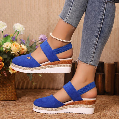 Summer Women Linen Plain 6cm Wedge Sandals Handmade Ladies Casual Comfortable womens shoes