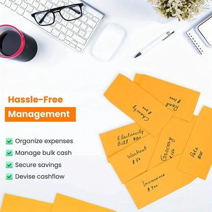 Cash Envelopes, 3.5 x 6.7 Inches - 80 GSM Brown Kraft Paper, Peel and Seal Cash Envelopes for Cash Savings and Budgeting