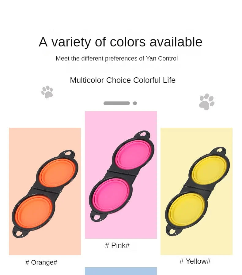 2 in 1 Collapsible Double Feeding Bowl Mini Folding Water Bowl for Dogs and Cats Open Portable Travel Set  Dog Accessories