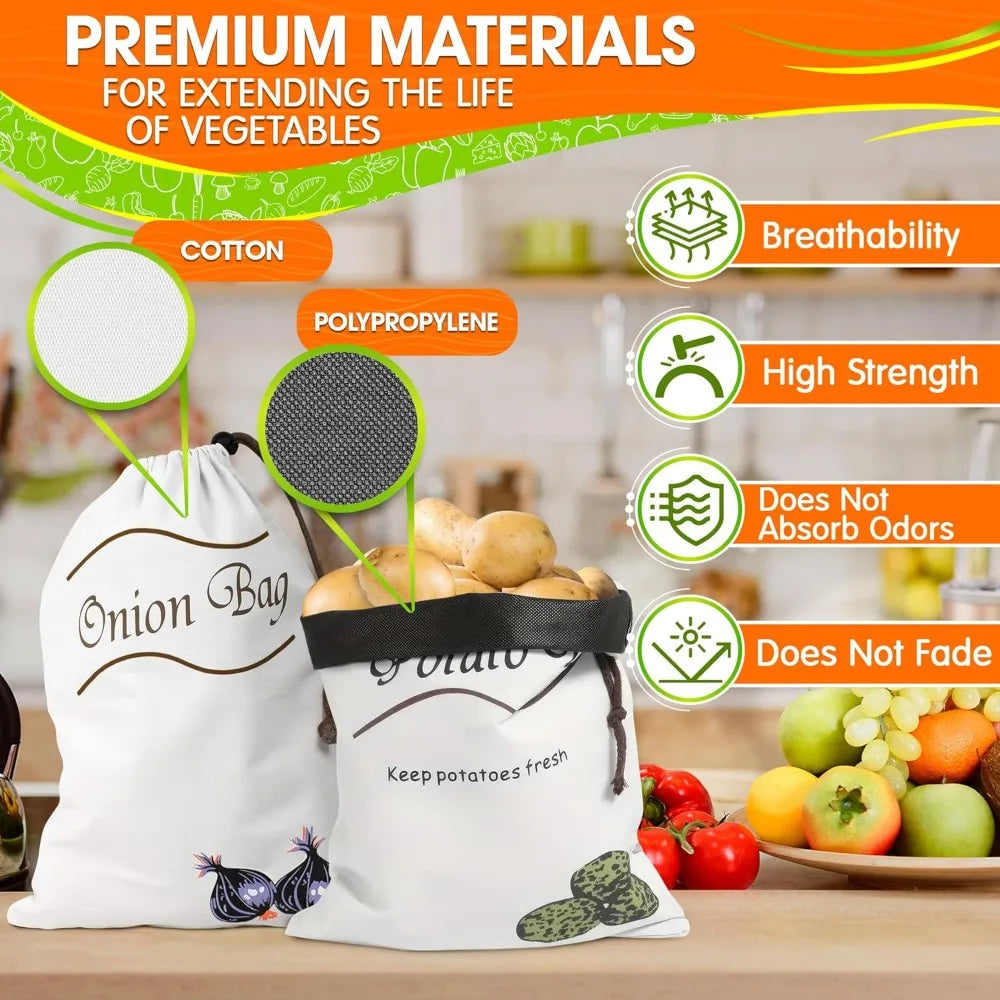 Reusable Canvas Vegetable Storage Bag Durable Square Fresh-keeping Bag Suitable for Potatoes Onions Tomatoes Fruits Etc