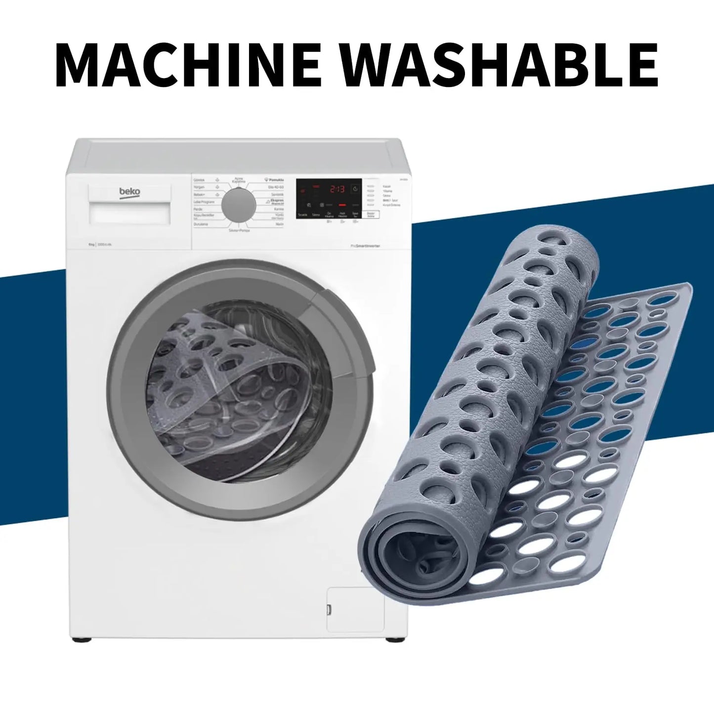 Slip Anti Mould Rubber Anti Slip Bath Mat with Drain Holes Machine Washable Antibacterial Resistant Shower Mat for Shower or Tub