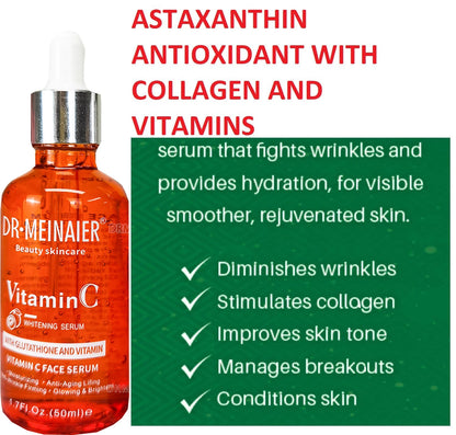 50ml*2pcs Vitamin C Face Serum, Brightens, Hydrates and Reduces Signs of Aging, with Vitamin C, Hyaluronic Acid for Glowing Skin