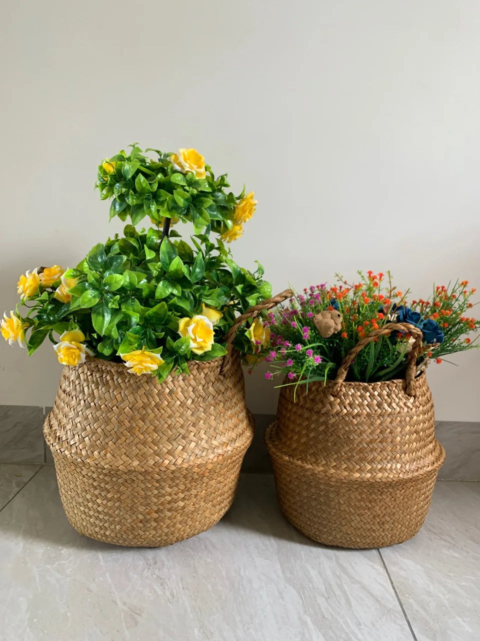 Storage Baskets Straw Wicker Rattan Hanging Flowerpot Seagrass Folding Laundry Baskets Garden Plant Basket Home Decor Pastoral