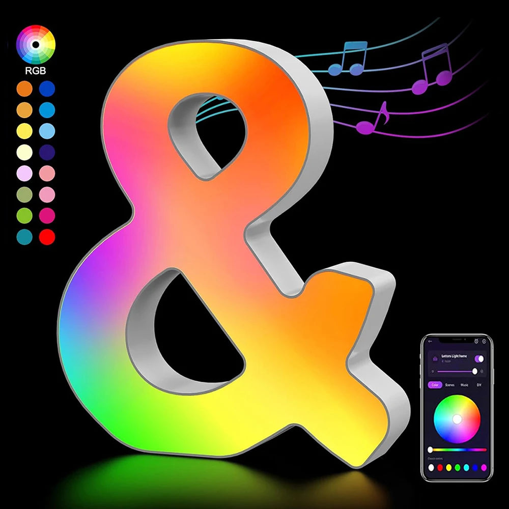 Smart LED Letters Lights Alphabet Light Decorative Name Letter Number Lamp Night Light USB MeRGBW App Music Sync Logo Game Home