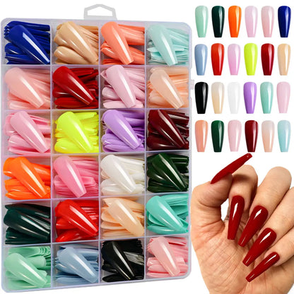 576pcs/Box Colorful Fake Nails Black Red Design Fake Nail Oval Short Square Press On False Nails Mixed Full Cover Nail Tips