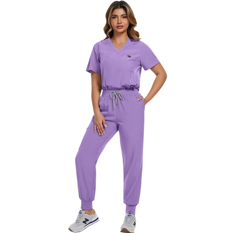 Surgical Scrubs Unisex - Quick-Dry Dental Clinic & ER Workwear Split Set W/Short Sleeve & Anti-Microbial 6 Pockets