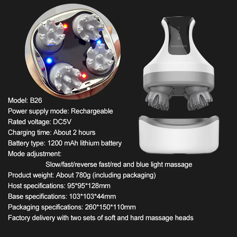 Electric Scalp Massager 4D Head Massage Multi Claw Antistress Relax Relieving Headache Scratcher Hair Growth for Adults Pets