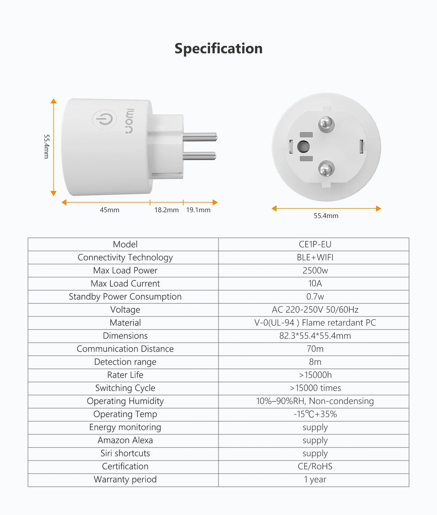 IMOU CE1 Smart Socket EU Smart Plug With Power Energy Monitoring Remote Control Voice Control Support Alexa Assistant 220-240V