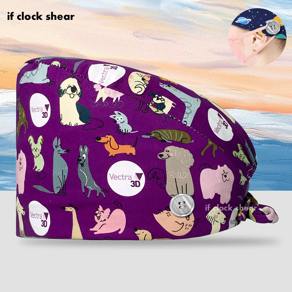 Printing Clinic Pharmacy Work Hat Dentistry Operating Room Doctor Scrubs Hats Adjustable Medical Nurse Accessories Surgical Caps