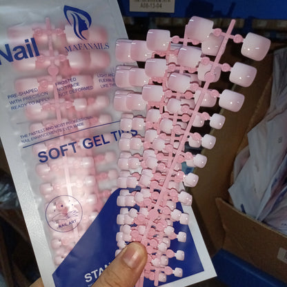 120pcs Square ToeNail Tips - Short French Tip Press On Toenails Pink Soft Gel Toe Nail Tips Full Cover Fake Toe Nail Extensions