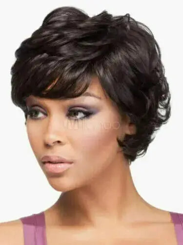 Real hair New Beautiful Women's Short Dark Brown Wavy Human Hair Full Wigs