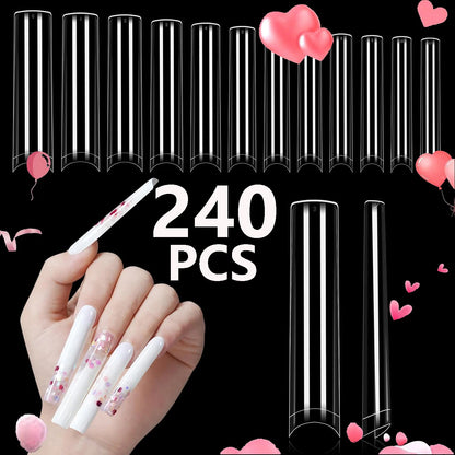 240PCS Short Almond Nail Tips Soft Gel Pre-Shaped Acrylic Nail Tips Half Matte Full Cover Nail Tips Clear Gelly Press on Nail