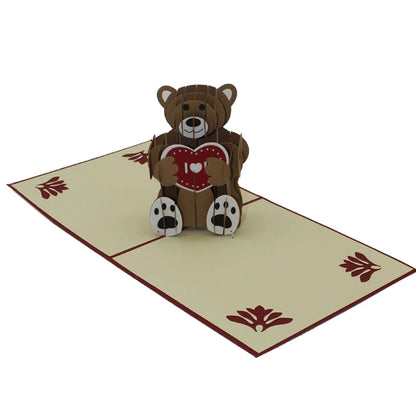 Teddy Bear Hugging Hearts Pop Up 3D Birthday Card, Anniversary Card, Valentines Day Card, Mother's Day Card, Love Card