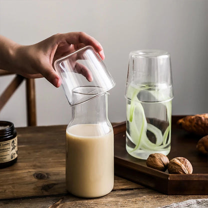 Water Carafe with Tumbler Glass Cold Hot Water Bottle Cup Sets Bedside Water Pitcher High Temperature Resistance Bottle