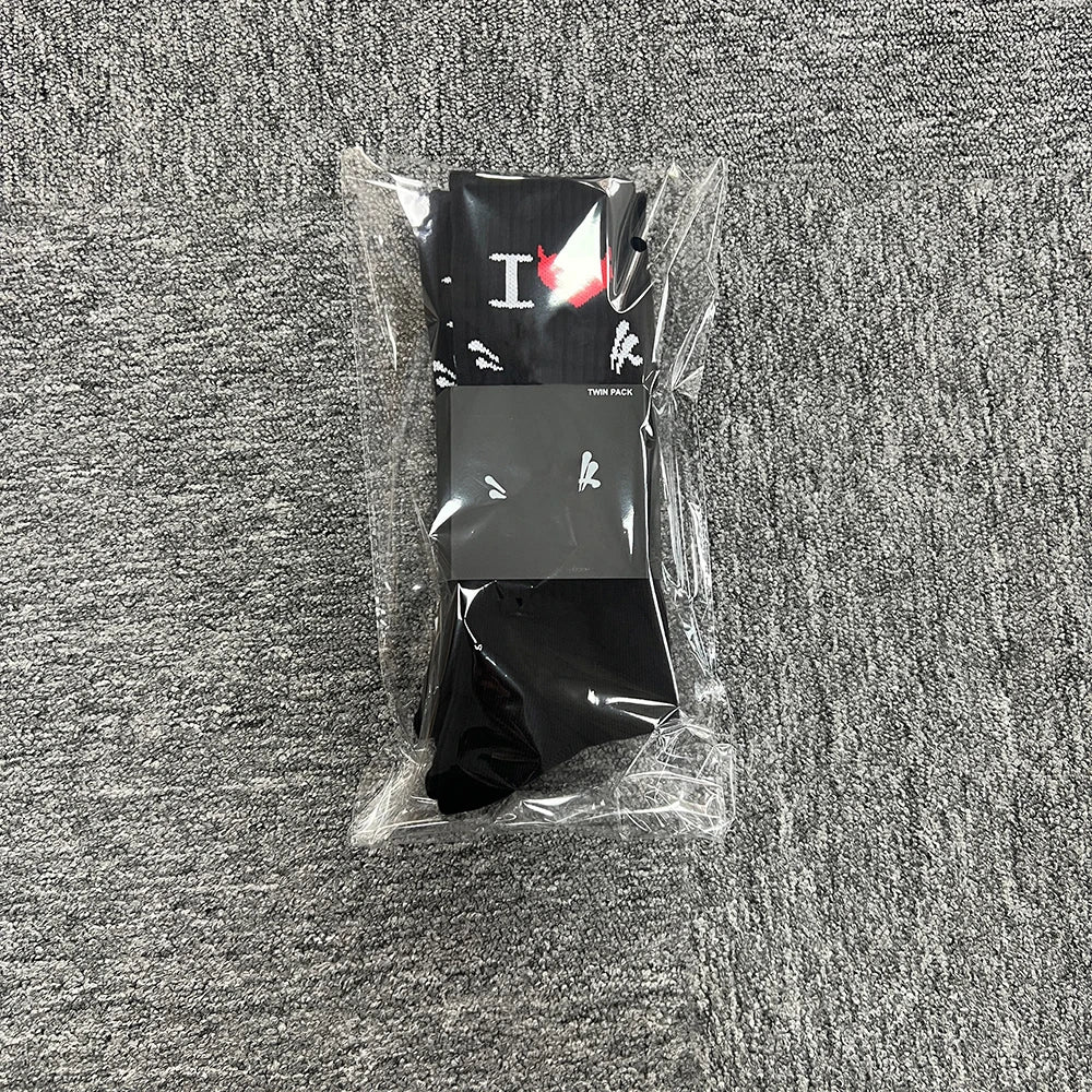 Sport Socks | Black Cotton with Heart Jacquard | Moisture-Wicking Stretch for Gym & Running | Athletic Performance