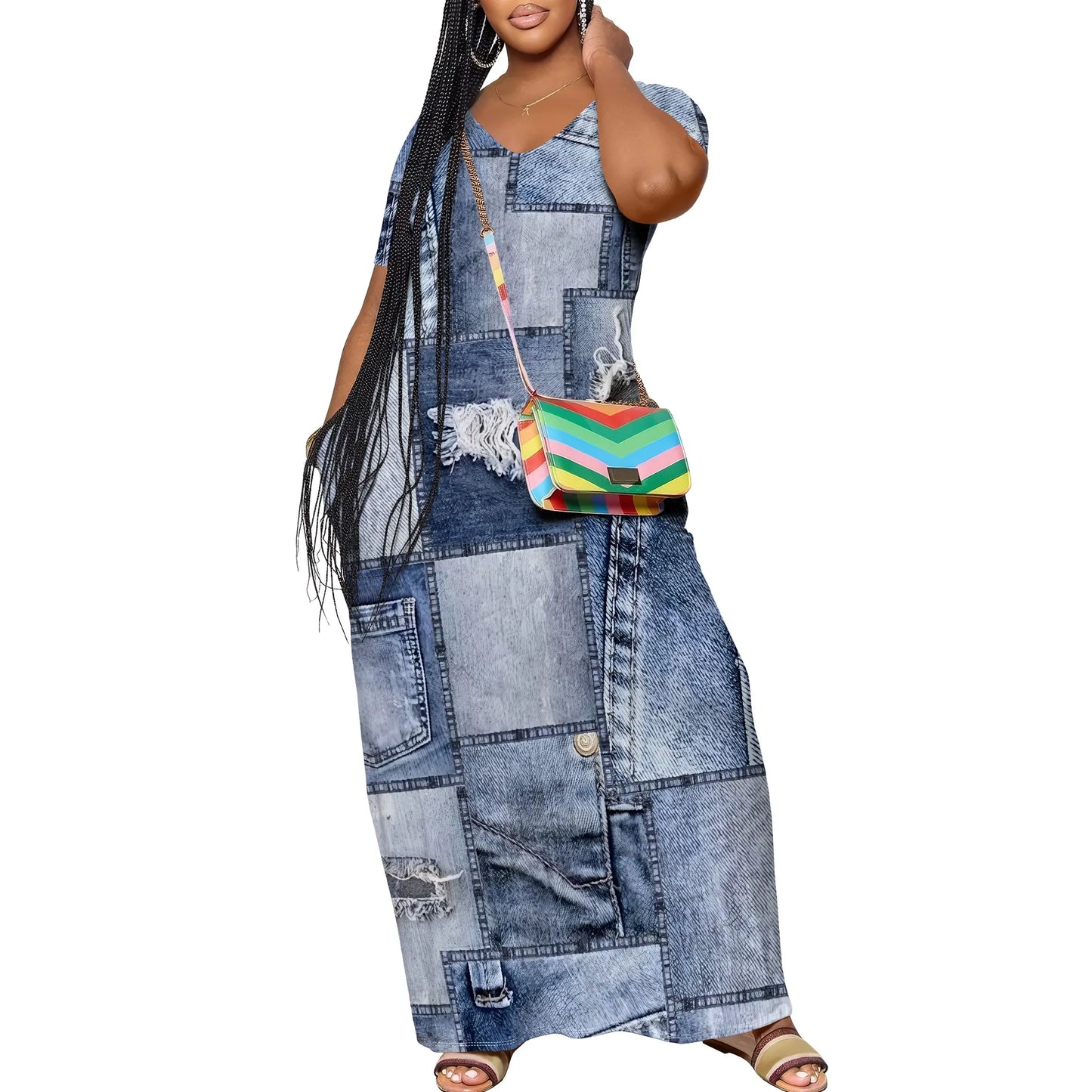 Women's Casual Maxi Dresses Summer Suspender Beach Dress Sundress with Pockets