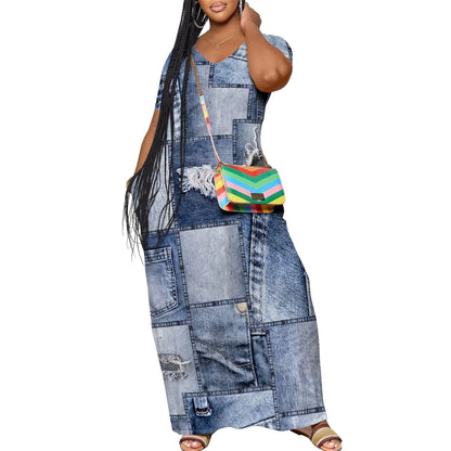 Women's Casual Maxi Dresses Summer Suspender Beach Dress Sundress with Pockets